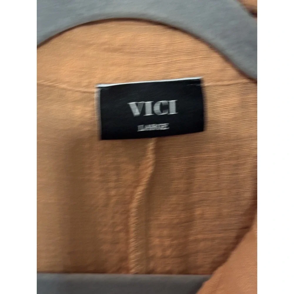 VICI Button-Up Tunic Top Women's Large Rust Orange Roll Tab Sleeves 100% Cotton